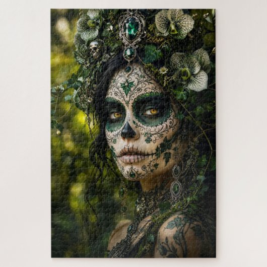 Smaragdwald-Calavera – Grüne Botanik Puzzle (Vertikal)