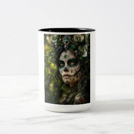 Smaragdwald-Calavera – Grüne Botanik Zweifarbige Tasse