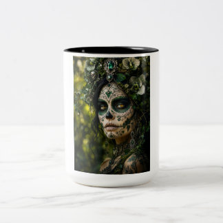 Smaragdwald-Calavera – Grüne Botanik Zweifarbige Tasse