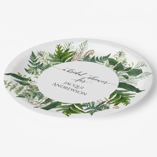 Smaragdwaldlaub der Brautparty-Party-Farn-| Pappteller (Schrägansicht)