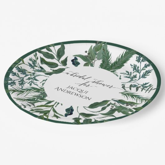 Smaragdwaldlaub des Brautparty-Party-Dekor-| Pappteller (Schrägansicht)