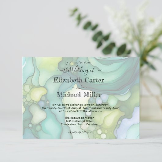 Smarald Dream: Moderner Hochzeitstil Einladung (Stehend Vorderseite)