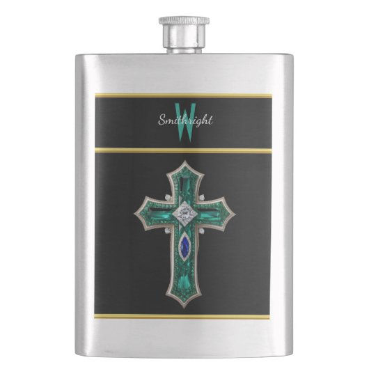 Smarald Dreamscape: Ein Diamant-Crusted Cross Flachmann (Vorderseite)