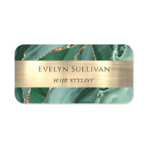 Smarald Green Agate Gold Foil Name Tag