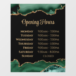 Smarald Green Agate Opening Stunden Fensterheber Fensteraufkleber