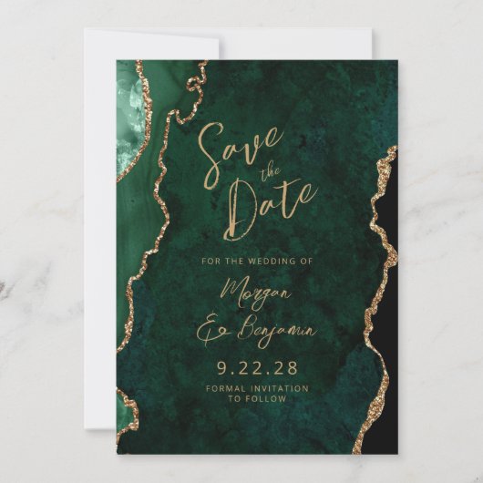 Smarald Green Agate Script Wedding Save the Date (Vorderseite)