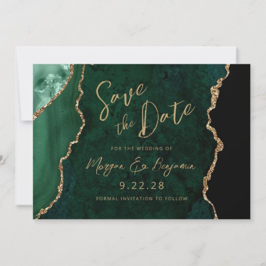 Smarald Green Agate Script Wedding Save the Date (Vorderseite)