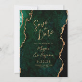 Smarald Green Agate Script Wedding Save the Date Einladung (Vorderseite)
