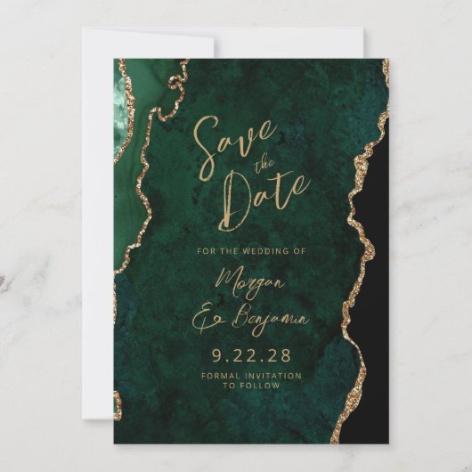 Smarald Green Agate Script Wedding Save the Date Einladung (Vorderseite)