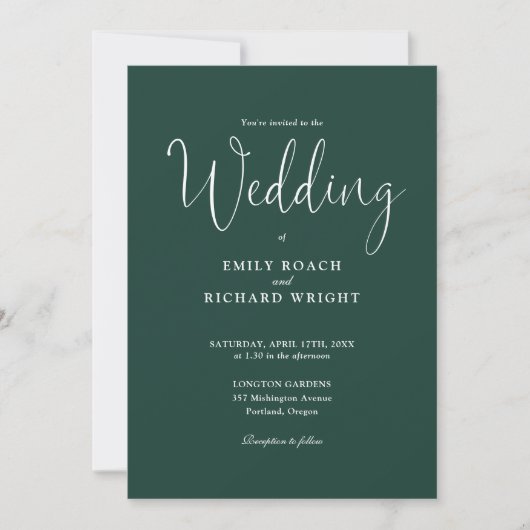 Smarald Green All in one elegante Script Wedding Einladung (Vorderseite)