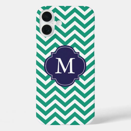 Smarald Green & Blue Zigzags-Muster Monogram Case-Mate iPhone Hülle (Rückseite)