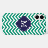 Smarald Green & Blue Zigzags-Muster Monogram Case-Mate iPhone Hülle (Rückseite (Horizontal))