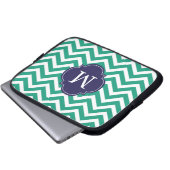 Smarald Green & Blue Zigzags-Muster Monogram Laptopschutzhülle (Vorne Knopf)