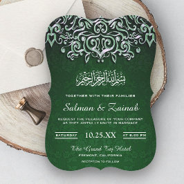 Smarald Green Damask Islamische Hochzeit Einladung