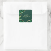 Smarald Green & Gold Agate Moderne Hochzeit Quadratischer Aufkleber (Tasche)