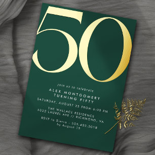 Smarald Green + Gold   Cool Modern 50. Geburtstag Folieneinladung