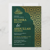 Smarald Green & Gold Geometric Islamic Wedding Einladung (Vorderseite)
