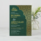 Smarald Green & Gold Geometric Islamic Wedding Einladung (Stehend Vorderseite)