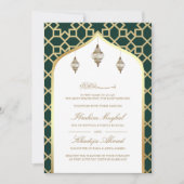 Smarald Green Gold Hanging Lanterns Muslim Wedding Einladung (Vorderseite)