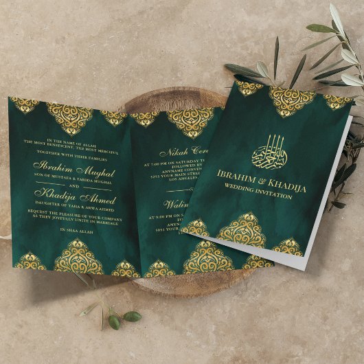 Smarald Green Gold Islamische Motif-Hochzeit Einladung