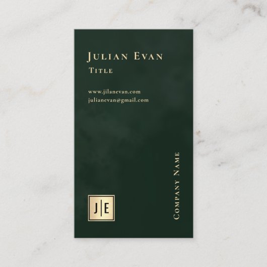 Smarald Green & Gold Luxe Monogram Vertikal Visitenkarte (Vorderseite)