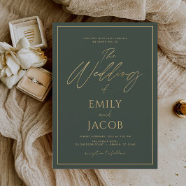 Smarald Green Gold Wedding Modernes Script Einladung