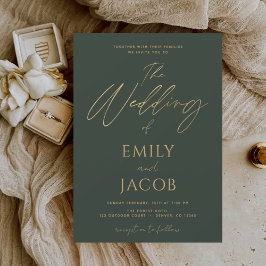 Smarald Green Gold Wedding Modernes Script Einladung