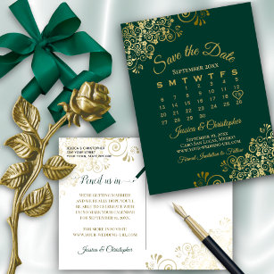 Smarald Green Gold Wedding Save the Date Calendar Ankündigungspostkarte