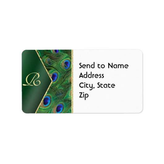 Smarald Green Peacock Monogram Address Label Adressaufkleber (Vorne)