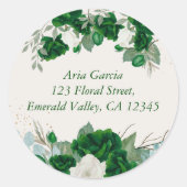 Smarald Green Rose und Eucalytus Name und Anschrif Runder Aufkleber (Vorderseite)