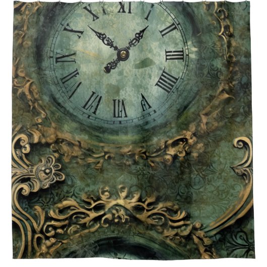 Smarald Green Rustic Steampunk Clock (1) Duschvorhang (Vorderseite)