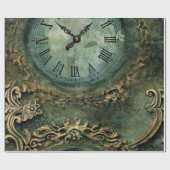 Smarald Green Rustic Steampunk Clock (1) Geschenkpapier (Flach)