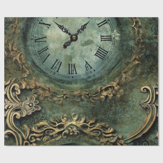 Smarald Green Rustic Steampunk Clock (1) Geschenkpapier (Flach)
