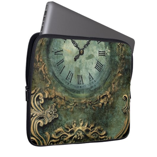 Smarald Green Rustic Steampunk Clock (1) Laptopschutzhülle (Vorne Rechts)