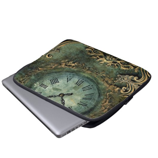 Smarald Green Rustic Steampunk Clock (1) Laptopschutzhülle (Vorne Knopf)