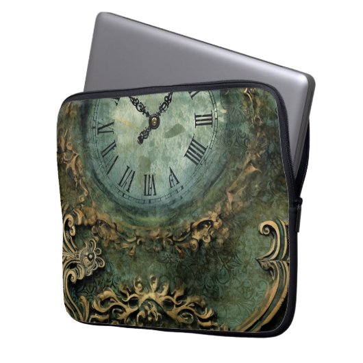 Smarald Green Rustic Steampunk Clock (1) Laptopschutzhülle (Vorderseite Links)
