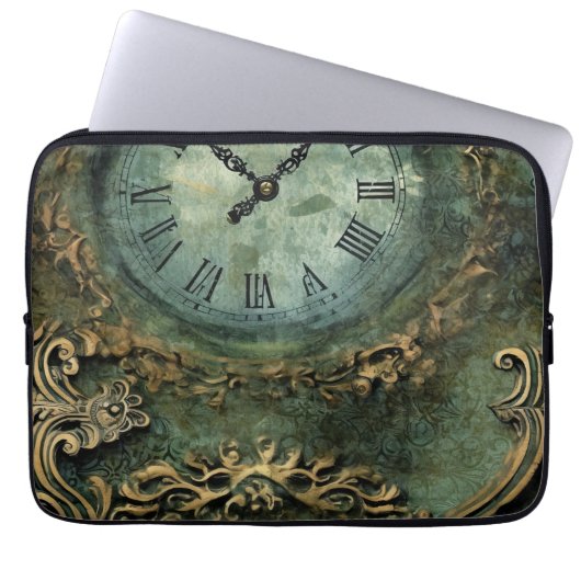 Smarald Green Rustic Steampunk Clock (1) Laptopschutzhülle (Vorderseite)