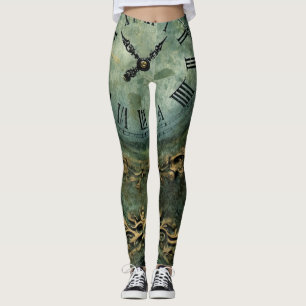 Smarald Green Rustic Steampunk Clock (1) Leggings