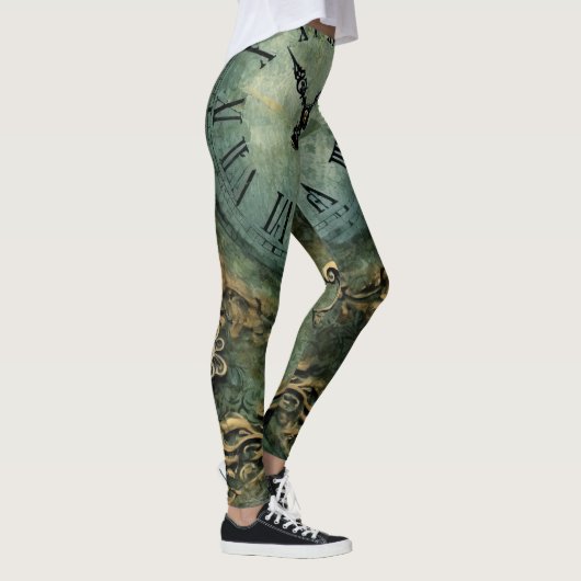 Smarald Green Rustic Steampunk Clock (1) Leggings (Rechts)