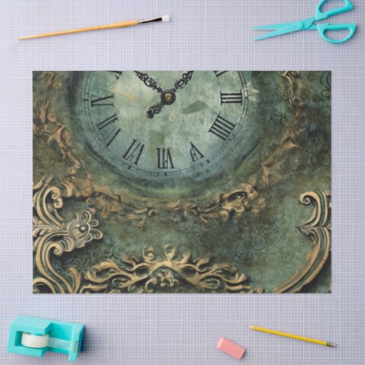 Smarald Green Rustic Steampunk Clock (1) Seidenpapier (Basteln)