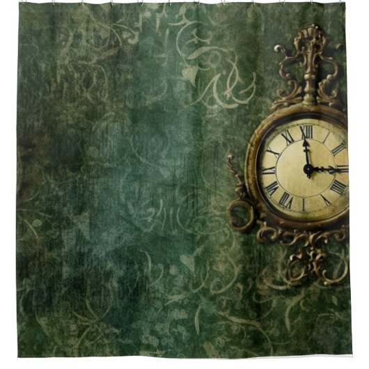 Smarald Green Rustic Steampunk Clock (3) Duschvorhang (Vorderseite)