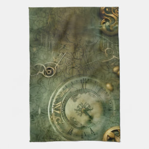 Smarald Green Rustic Steampunk Clock (5) Geschirrtuch