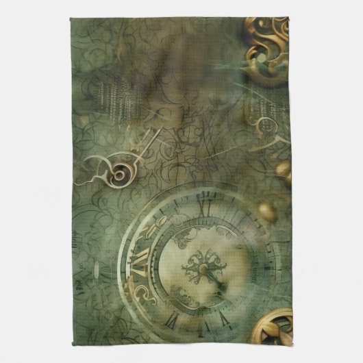Smarald Green Rustic Steampunk Clock (5) Geschirrtuch (Vertikal)