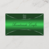 Smarald Green schimmery Silver Border mit Monogram Visitenkarte (Vorderseite)