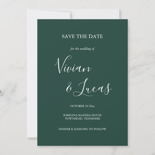 Smarald Green Script Wedding Save the Date (Vorderseite)