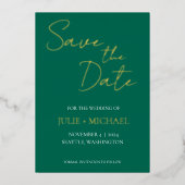 Smarald Green Simple Style Wedding Save the Date Folieneinladung (Vorderseite)