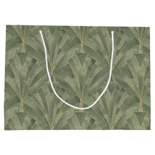 Smarald Green und Gold Art Deco Muster Große Geschenktüte (Rückseite)