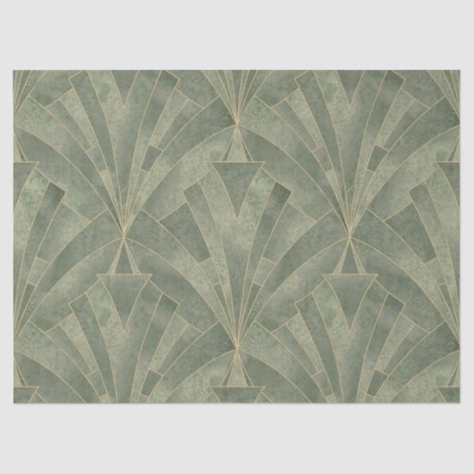 Smarald Green und Gold Art Deco Muster Seidenpapier (Vorderseite)