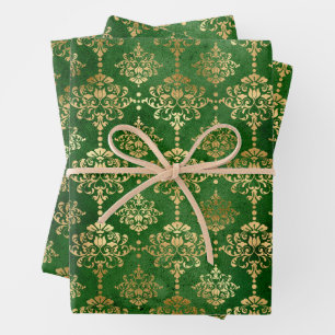 Smarald Green und Gold Damask Weihnachten Geschenkpapier Set