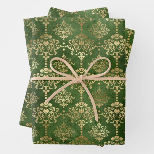 Smarald Green und Gold Damask Weihnachten Geschenkpapier Set (Beispiel)